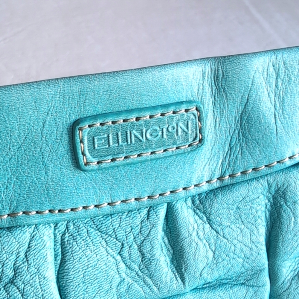 Ellington Turquoise Blue Aqua Dimpled Leather Wristlet Clutch - Picture 2 of 8